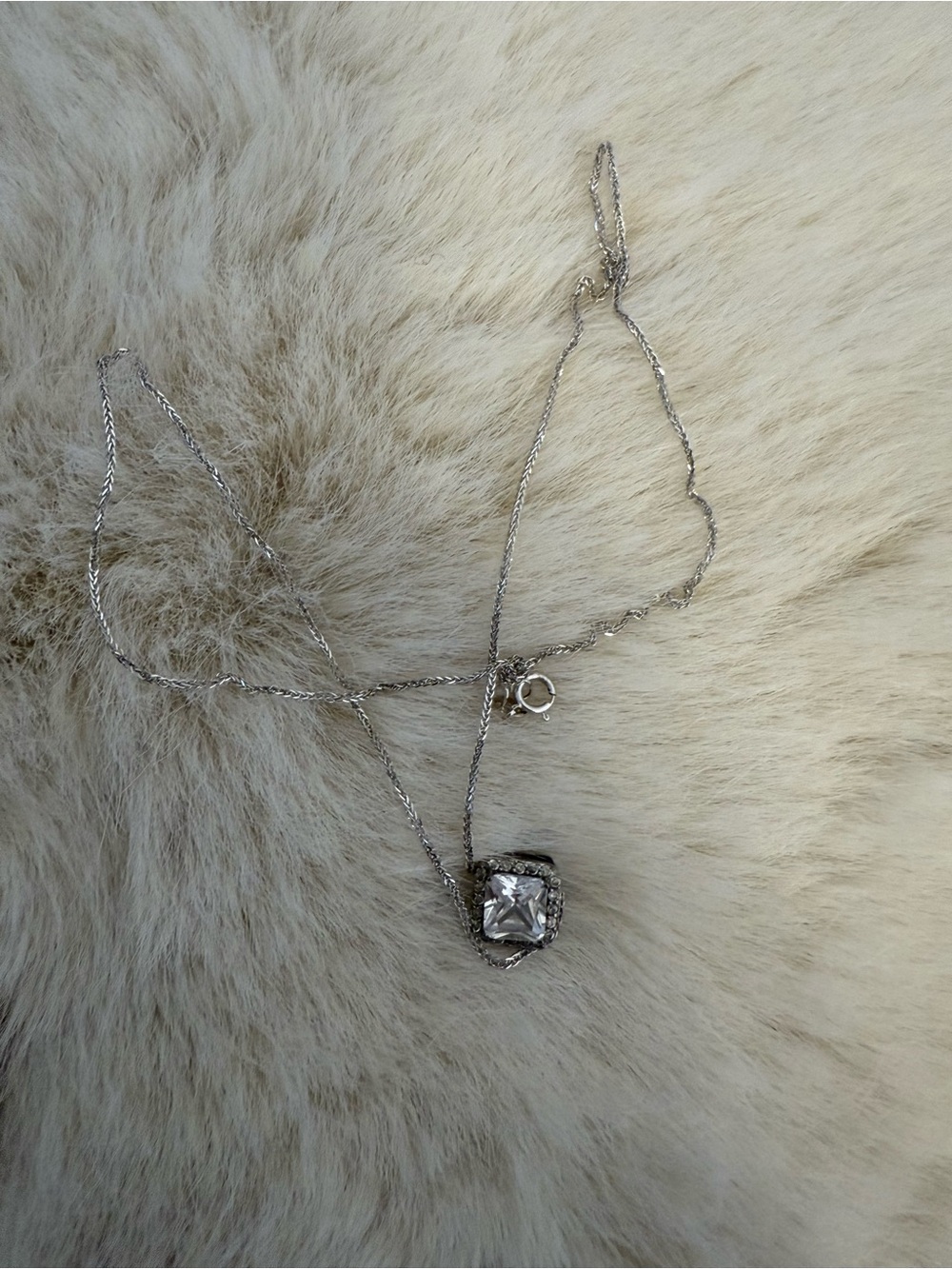 Silver Square-Cut Pendant Necklace in Clear Crystal